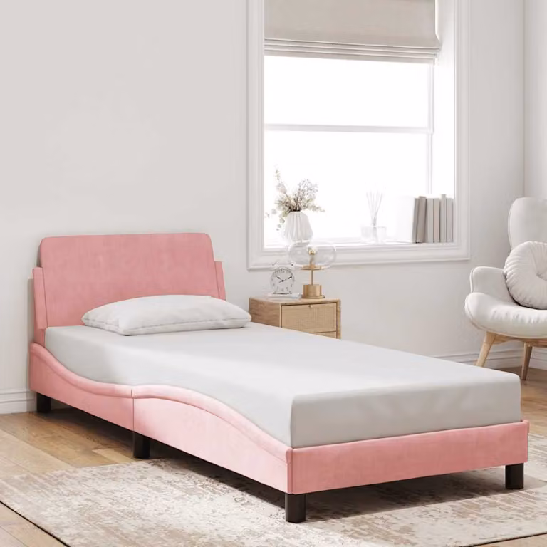 vidaXL Giroletto con Testiera Dover in Velluto Rosa, L/P/H: 90 x 190 cm