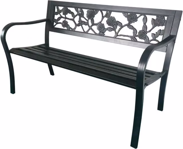 Panchina da esterno moderna Meublorama in acciaio nero con motivo floreale e braccioli L: 125 cm