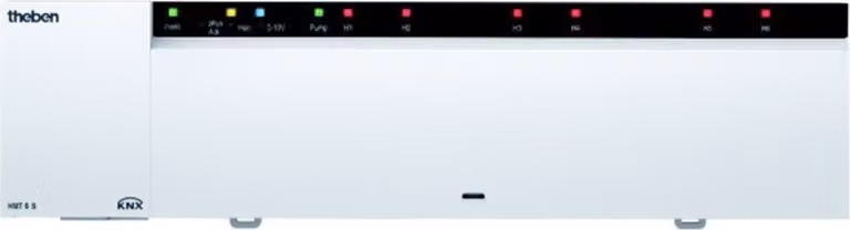 Attuatore di riscaldamento Theben HMT 6 S KNX per 6 circuiti di riscaldamento con termostato. Attuatori