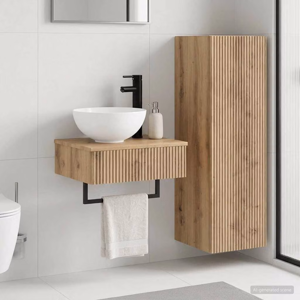 Set di mobili per il bagno moderno vidaXL composto da mobileto sospeso e base lavabo in legno marrone