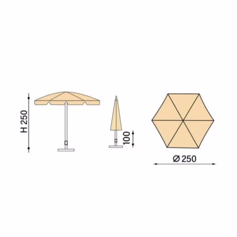 Ombrellone con palo centrale MAFFEI in poliestere beige con protezione UPF 50+ e struttura in acciaio, Diametro: 250 cm – 2