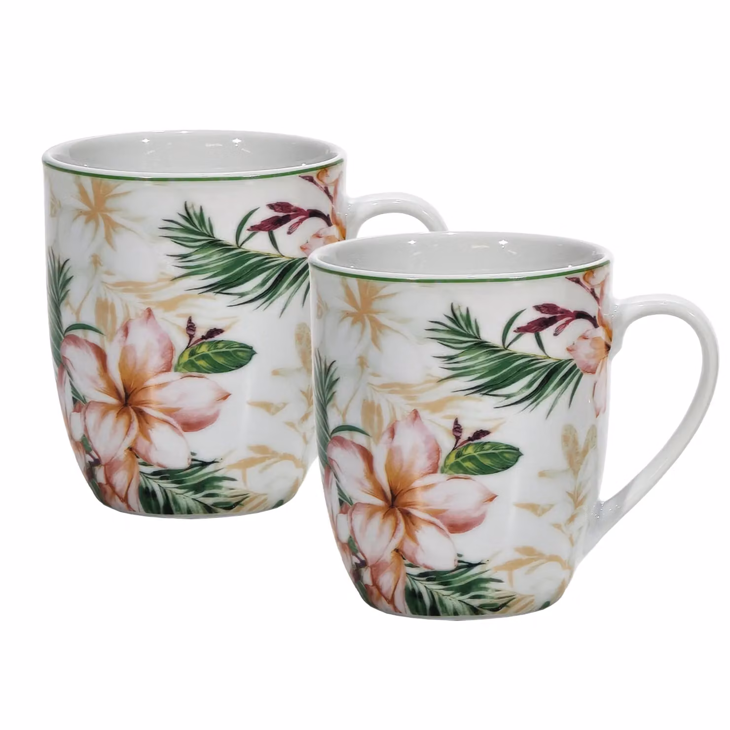 GUSTO CASA Set di 2 Mug in Porcellana con Decorazione Floreale Multicolor, Capacità: 330 ml – 2