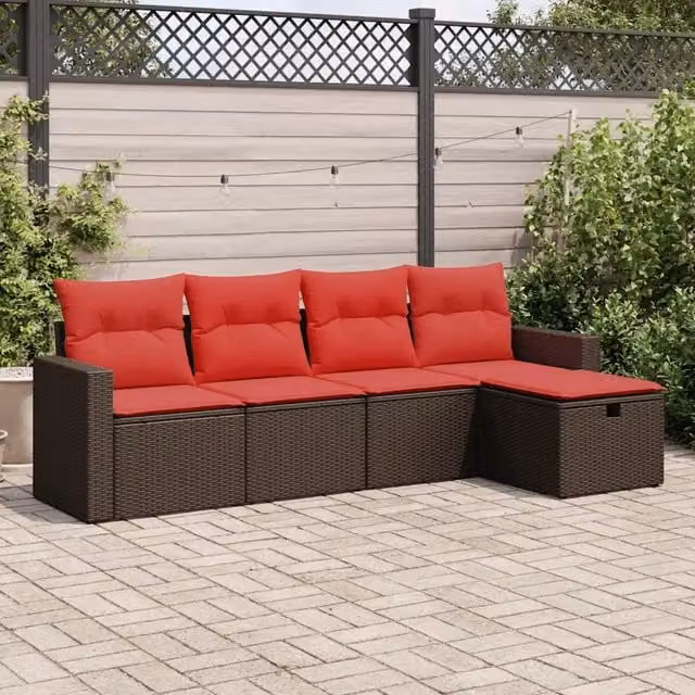 Set Divano da Giardino 5 pz con Cuscini Marrone in Polyrattan 3325370