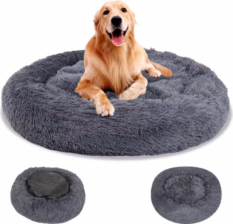 Cuccia per cani Ikodm, forma circolare, diametro 80 cm, colore grigio scuro, imbottitura in cotone PP, lavabile e antiscivolo