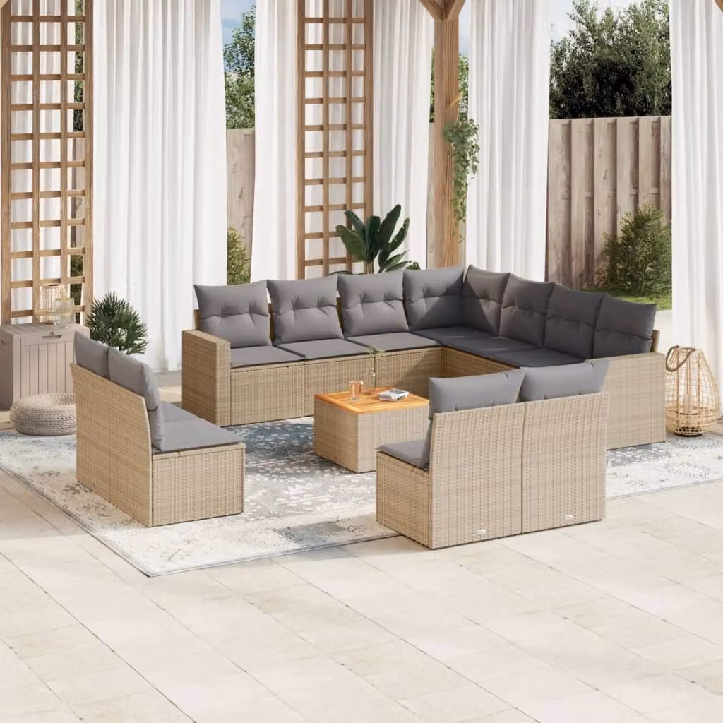 Maison Exclusive - Set Divano da Giardino 12 pz con Cuscini Beige Misto Polyrattan