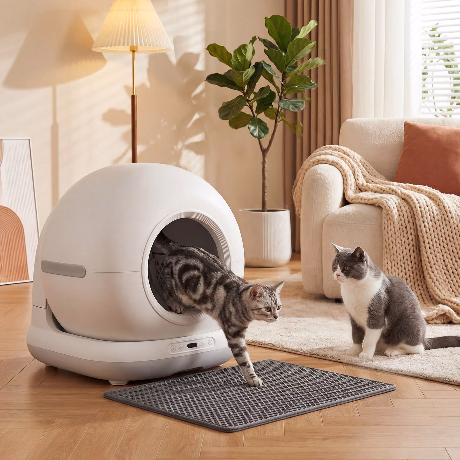 Lettiera autopulente PawHut con telecamera HD e sensori, contenitore da 7L, in PP e ABS, L: 58.1 cm, P: 47.5 cm, H: 53 cm, Bianco e Grigio – 2