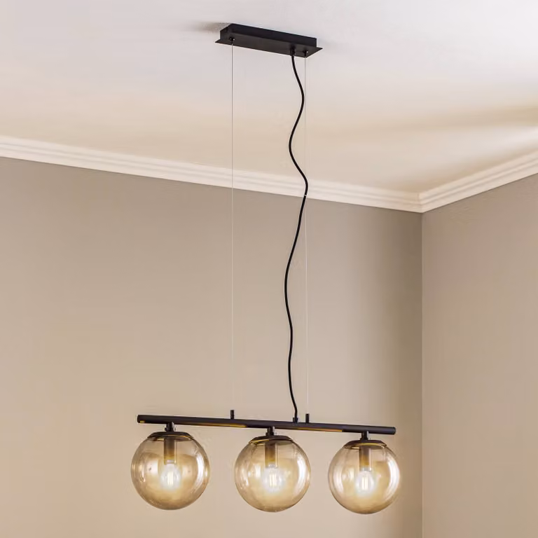 Lampada a sospensione Sotiana Lucande, dimmerabile, Nero, Soggiorno / Sala da pranzo, Vetro, Vintage, Lampada a sospensione
