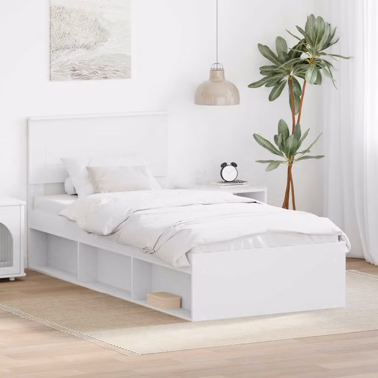 Struttura del letto moderna vidaXL in legno ingegnerizzato bianco, L/P/H: 190 x 90 x 200 cm