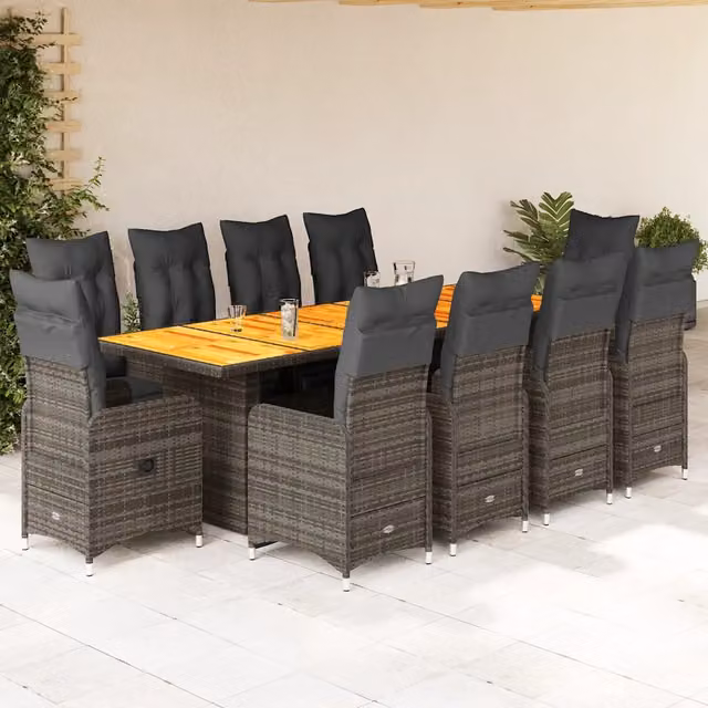 Set Bistrò da Giardino vidaXL 11 pz in Polyrattan e Legno di Acacia Grigio