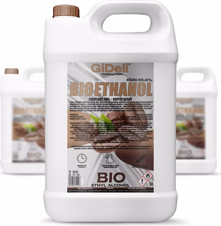 Bioetanolo profumato al caffè 96,6% 15L per caminetti universali senza fumo e senza fuliggine GiDeli