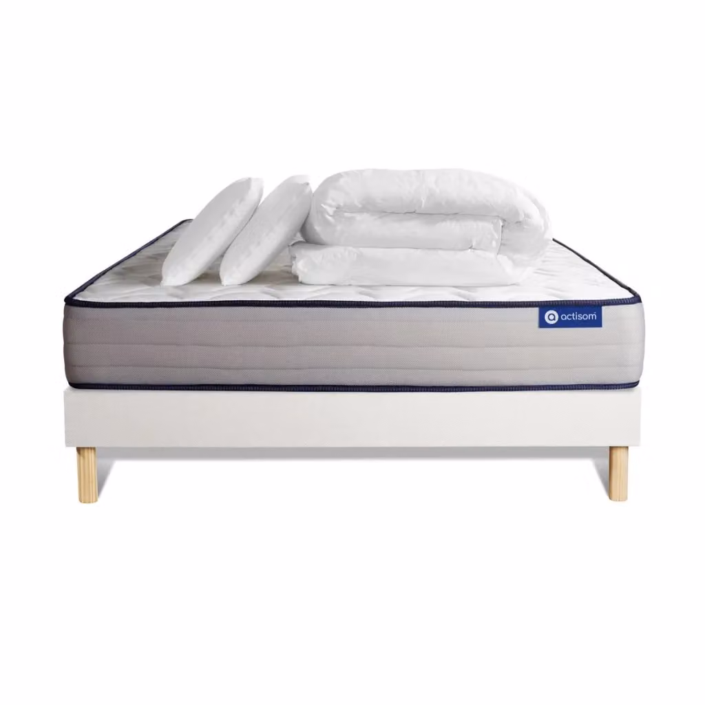 Kit letto completo Actisom Actiflex Form bianco con materasso hybrid a molle pocket, box spring con doghe, 2 cuscini e piumone, L/P: 200 x 200 cm – 2