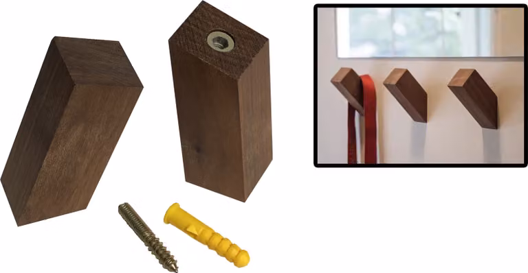Set di 6 ganci appendiabiti in legno (quadrato, legno di noce)