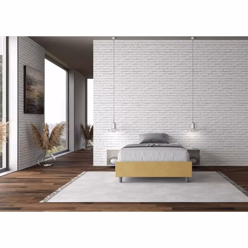Letto Sommier Matrimoniale Francese Azelia Ityhome con Contenitore in Microfibra Giallo L: 140 cm, P: 210 cm, H: 39 cm – 2