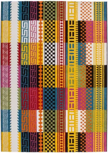Tappeto moderno Caribbean Guayama multicolor a pelo corto di Kendra Home con design geometrico in polipropilene