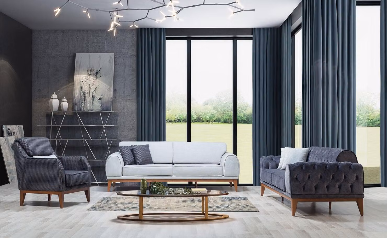Moderne Sofagarnitur Designer Dreisitzer Einsitzer Luxus 3-er Sessel