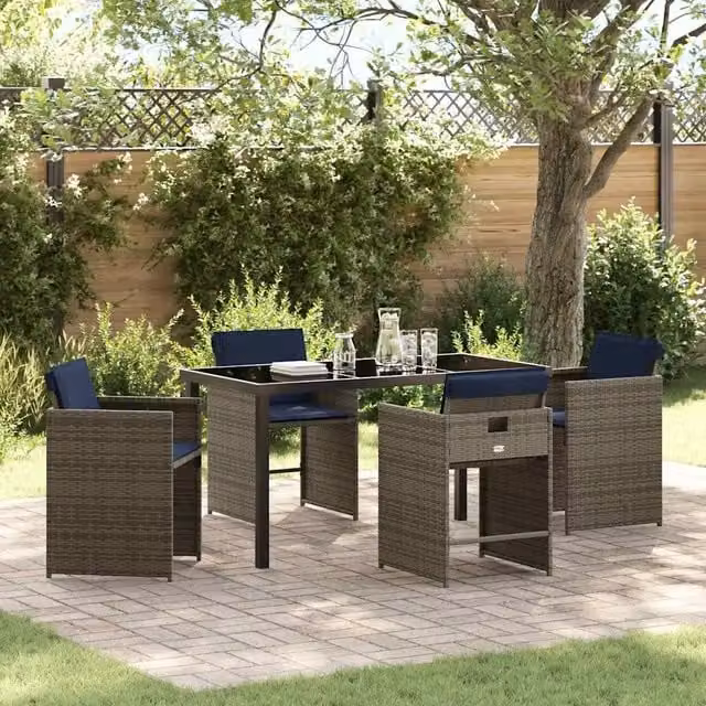 Set da Pranzo per Giardino 5 pz Grigio polyrattan 3380001