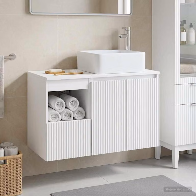Set di mobili per il bagno moderno vidaXL composto da mobile sottolavabo e pensile a muro in MDF bianco opaco