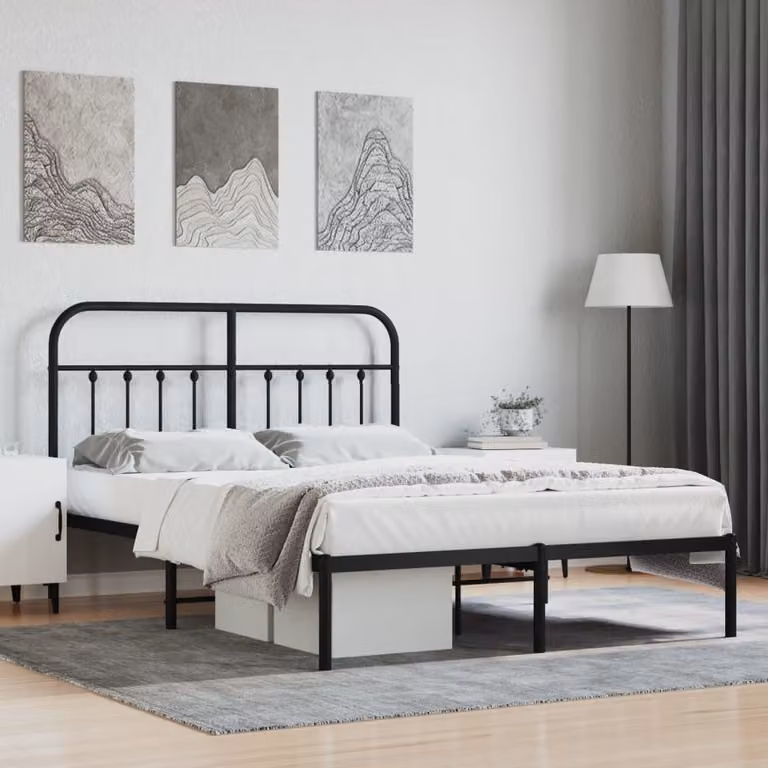 The Living Store Struttura letto con testiera in metallo nero 150x200 cm