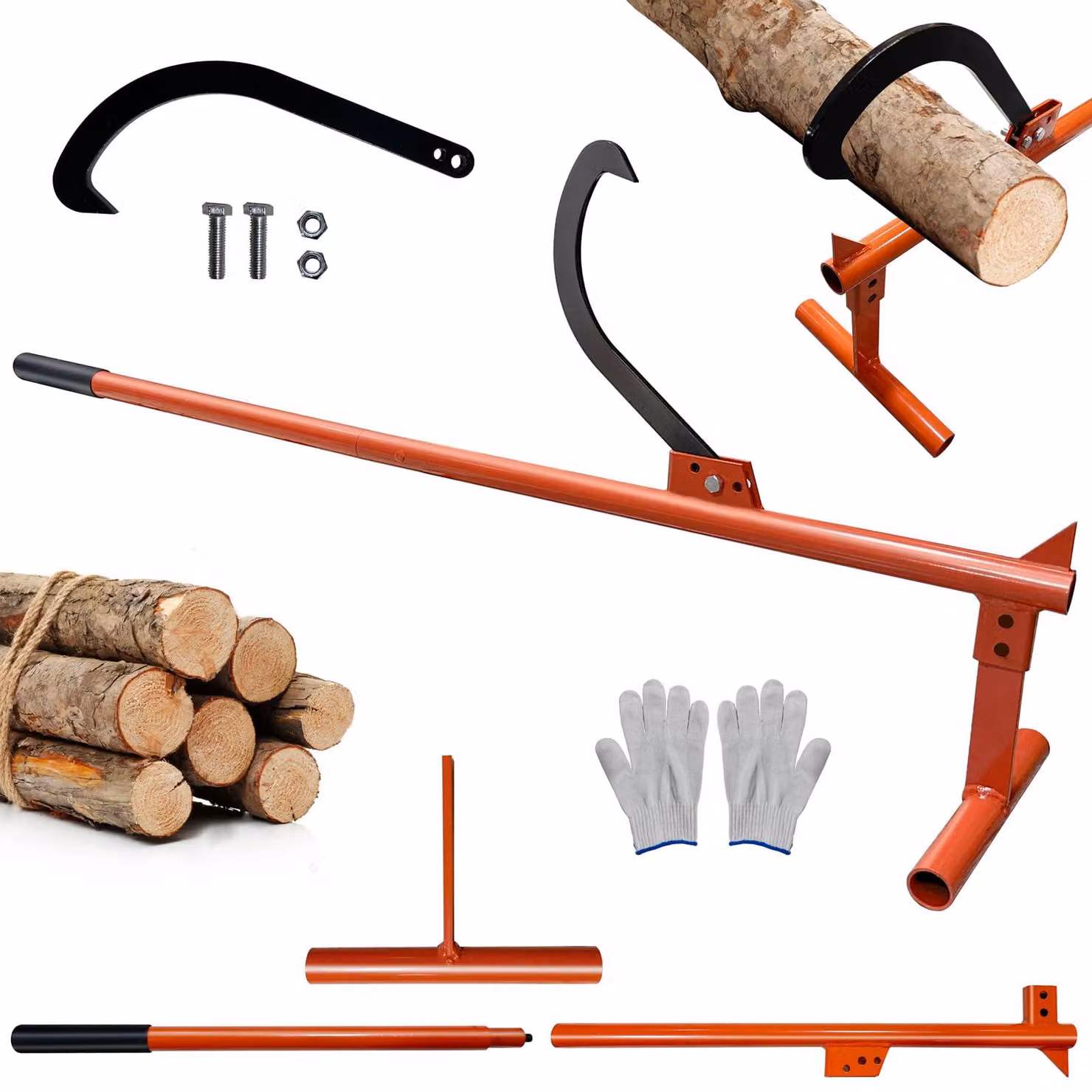 Gancio sollevatore da 130 cm, con gancio reversibile, in acciaio, per uso forestale