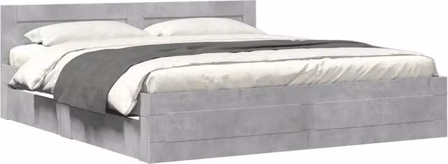 Letto matrimoniale | Letto per adulti | Giroletto Testiera Grigio Cemento 200x200 cm Legno Multistrato