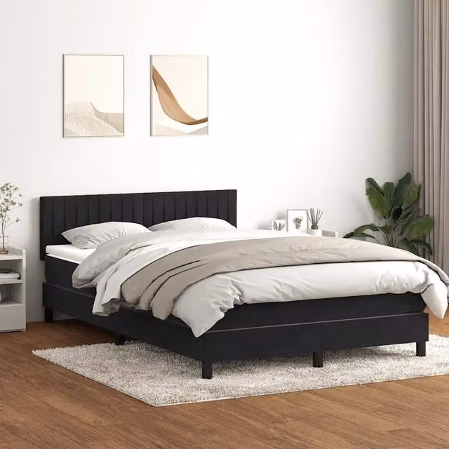 Letto a Molle con Materasso vidaXL in Velluto Nero con Illuminazione LED e Porte USB L/P/H: 160 x 200 x 213 cm