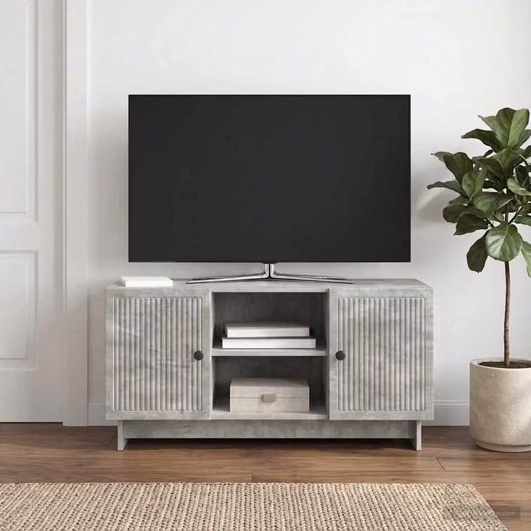 Mobile TV vidaXL in stile vintage con ripiani in legno e metallo, Grigio, L 102 x P 34,5 x H 50 cm