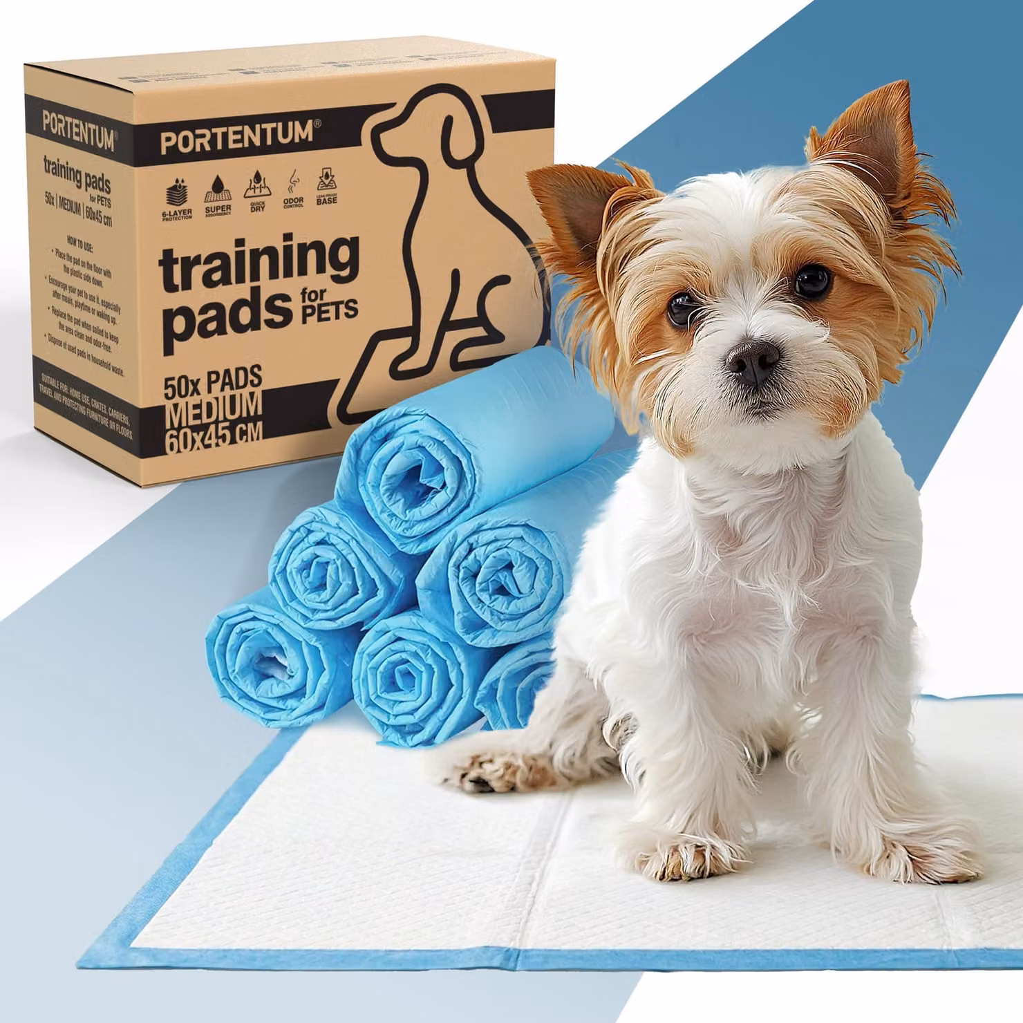 Tappetini PORTENTUM PIPI per cani, 60x45 cm, 50 pezzi, assorbenti