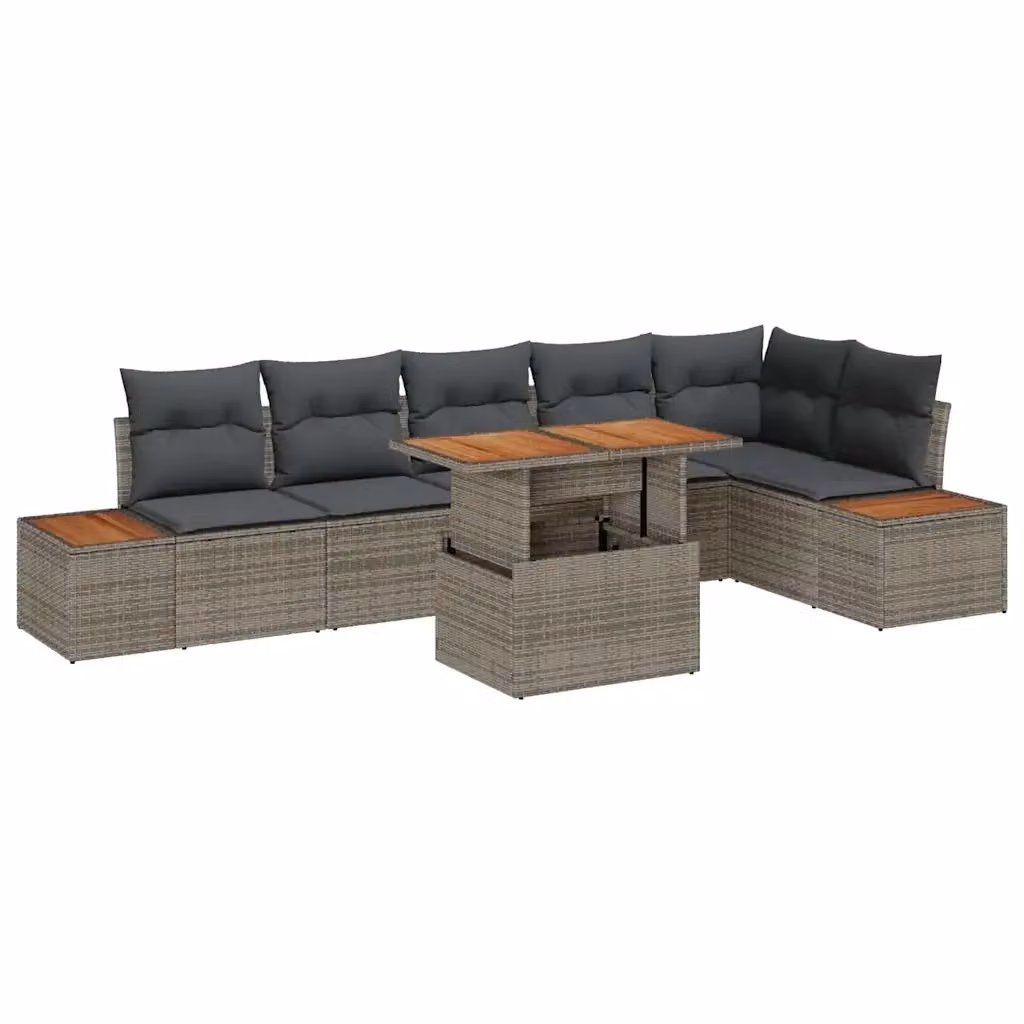 Set da pranzo da giardino moderno vidaXL in legno di acacia e rattan, 7 pezzi, Grigio e Marrone – 2