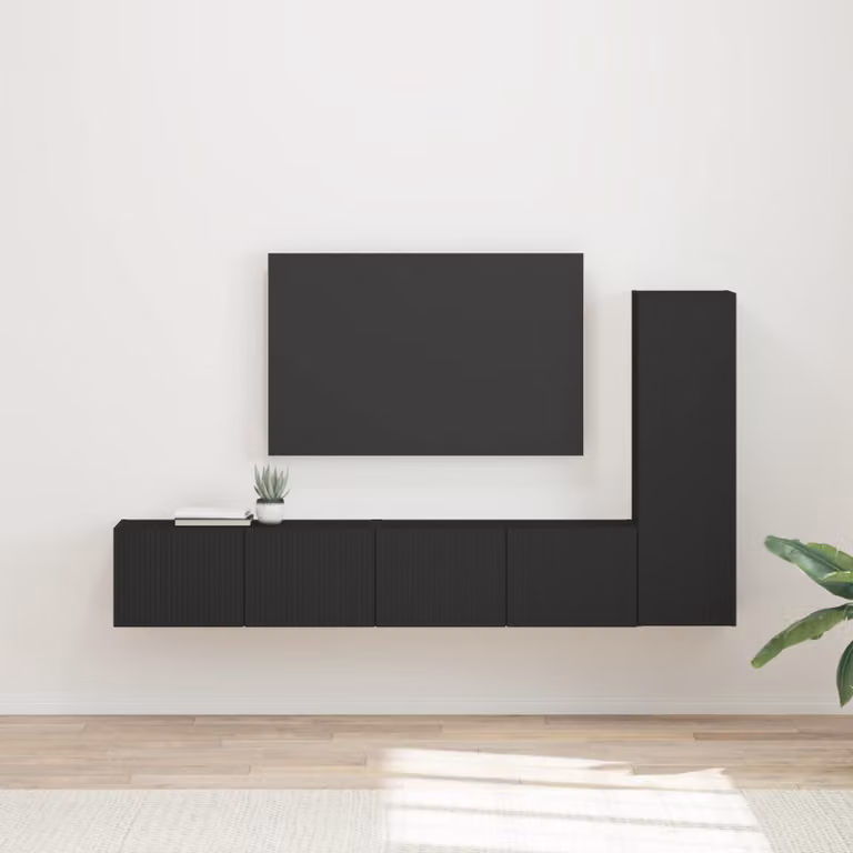 Set mobile TV moderno vidaXL in 3 pezzi, nero opaco con finitura legno, montaggio a parete per soggiorno