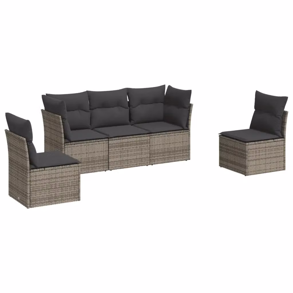 vidaXL Set Divano da Giardino 5 pz a L in Polyrattan Grigio con Cuscini Imbottiti e Coperture Rimosse – 2
