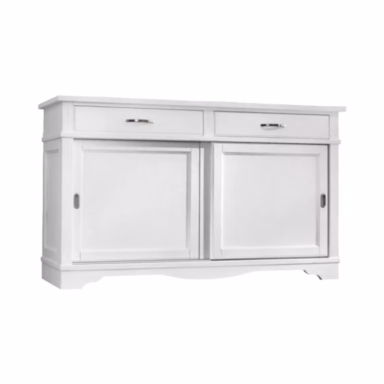 Madia credenza moderna Mobili 2G in legno massello con 2 ante scorrevoli e 2 cassetti bianco L: 160 cm, P: 50 cm, H: 95 cm