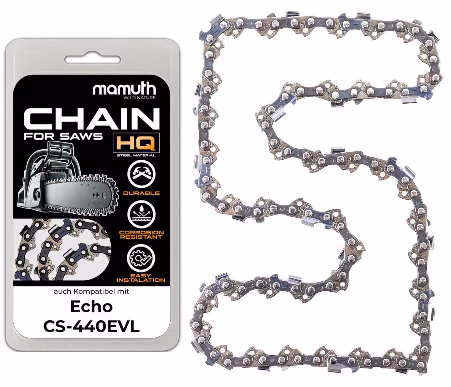 Catena per motosega, 40 cm, 1,5 mm, passo 0,325", 66 maglie, compatibile con Echo CS-440EVL