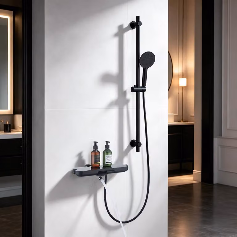 Supporto per doccia con doccetta manuale da 90 cm, colore nero