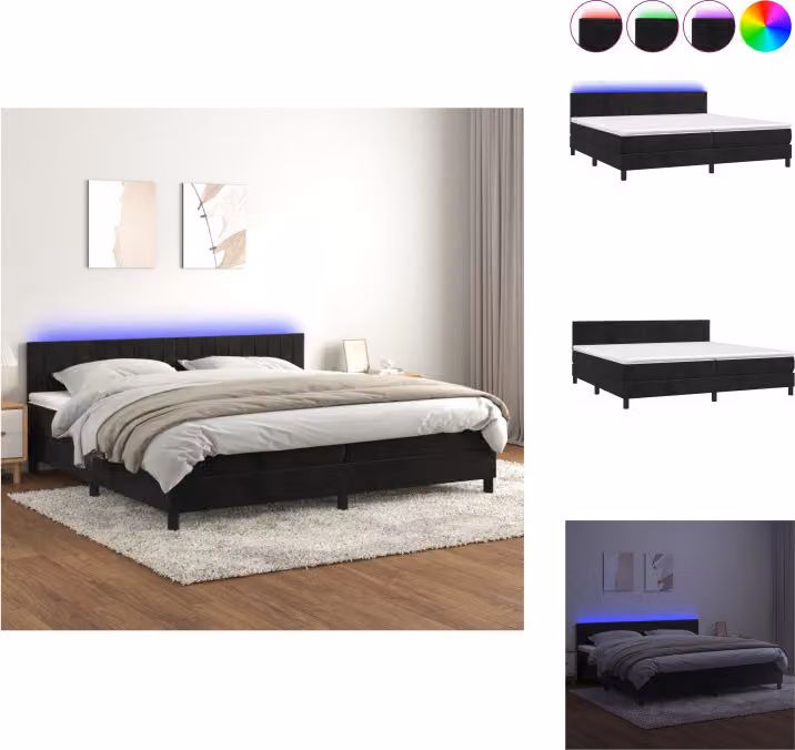 vidaXL Letto a molle con materasso e LED nero 200x200 cm in velluto - Letti e strutture letto