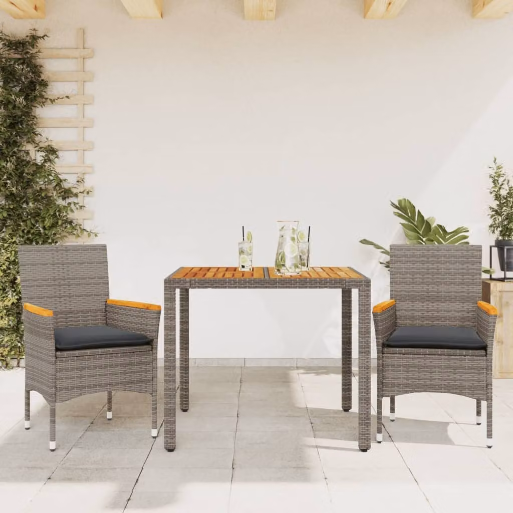 Set Pranzo da Giardino vidaXL in Polyrattan e Legno di Acacia con Cuscini, Grigio – 1