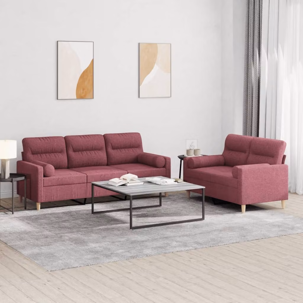 Maison Exclusive - Set divano a 2 posti con cuscini in tessuto bordeaux
