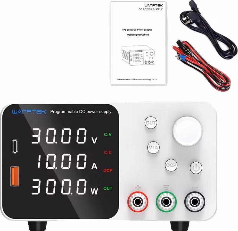 Alimentatore da laboratorio, tensione regolabile, display ad alta precisione, TPS3010 Bianco