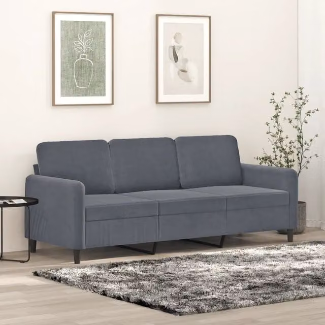 Divano Moderno a 3 Posti vidaXL in Velluto Grigio con Struttura in Metallo L: 198 cm, P: 80 cm, H: 77 cm – 1