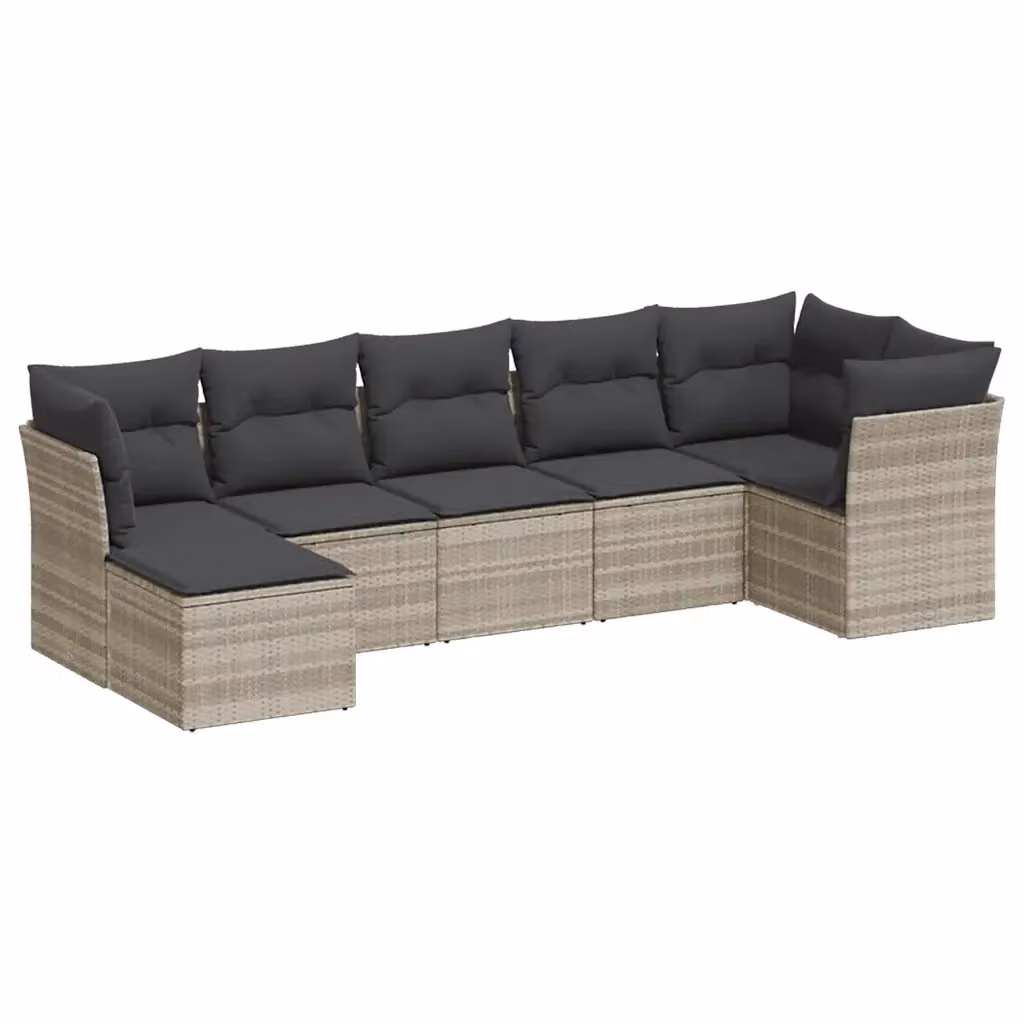 Set di Divani da Giardino VIDAXL in Polyrattan con Cuscini Grigio Chiaro, Design Moderno a L, 7 Pezzi – 2