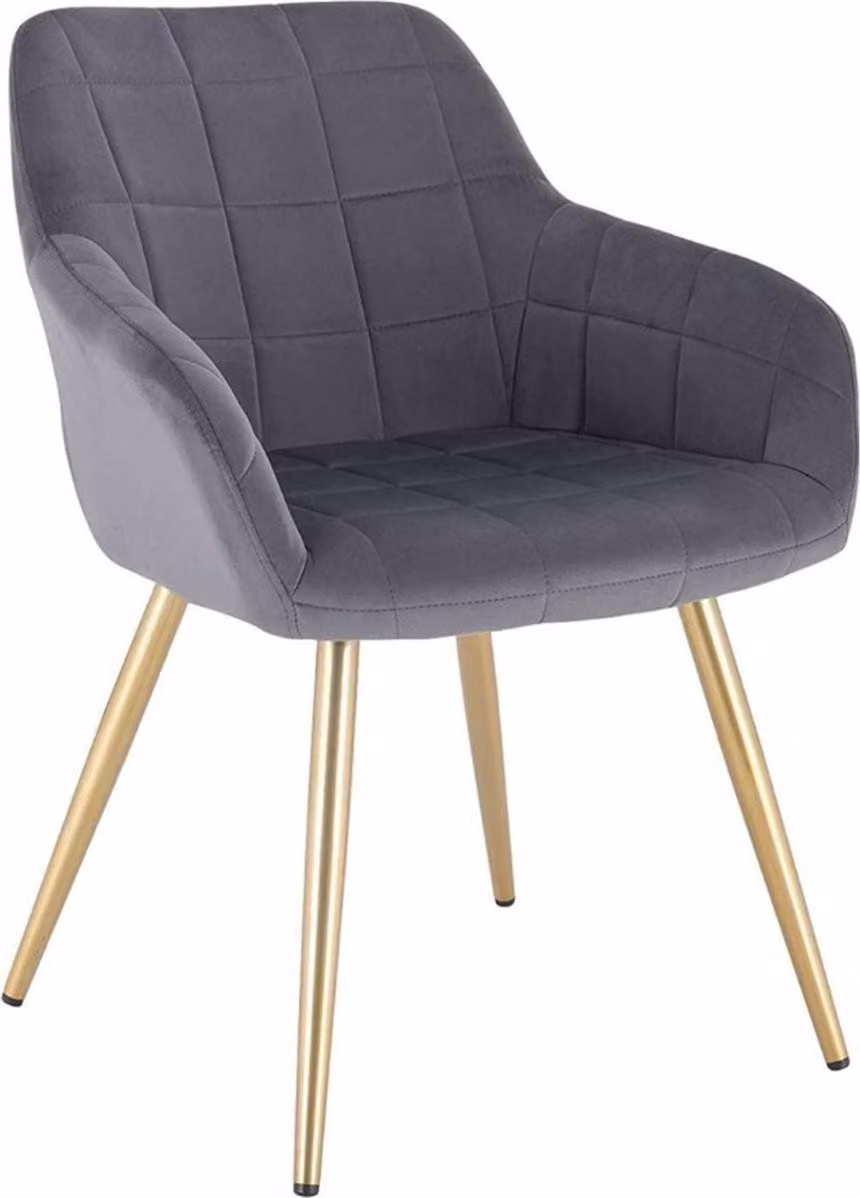 Sedia da pranzo - Velluto grigio/oro - Con bracciolo - Stile poltrona - 1 pezzo
