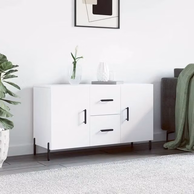 Credenza moderna bianca vidaXL in legno e metallo L: 100 cm, P: 36 cm, H: 60 cm