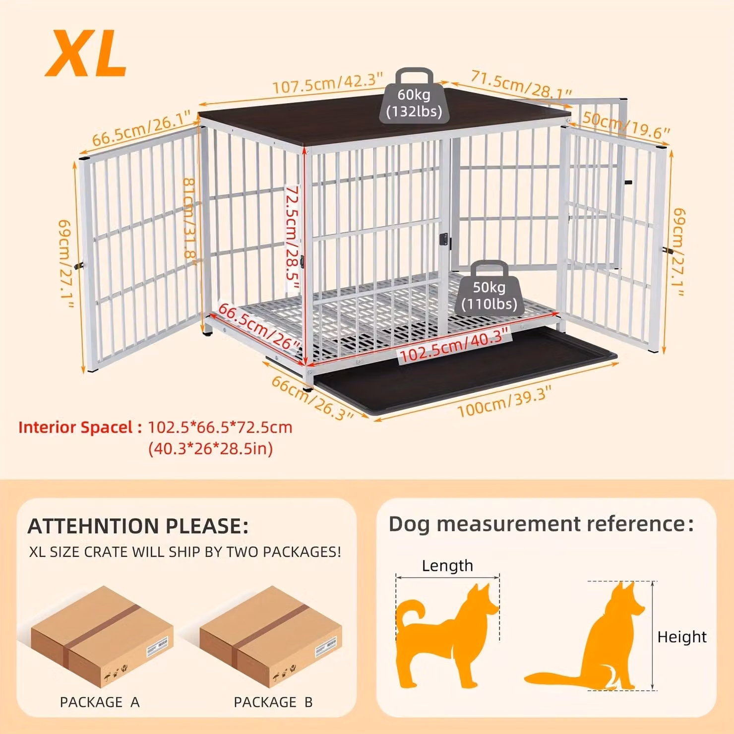 Gabbia per cani in legno - Trasportino per cani - Alloggio per cani - Cuccia per cani - Cesto per cani - Extra grande - 3 porte