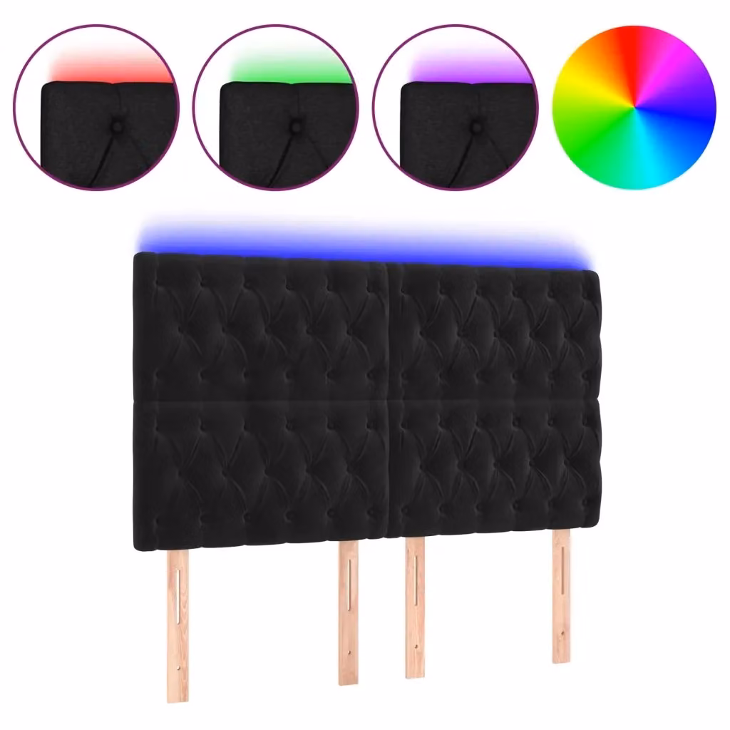 Testiera per letto con illuminazione LED e porta USB vidaXL in velluto nero L: 144 cm, P: 7 cm, H: 118-128 cm – 2