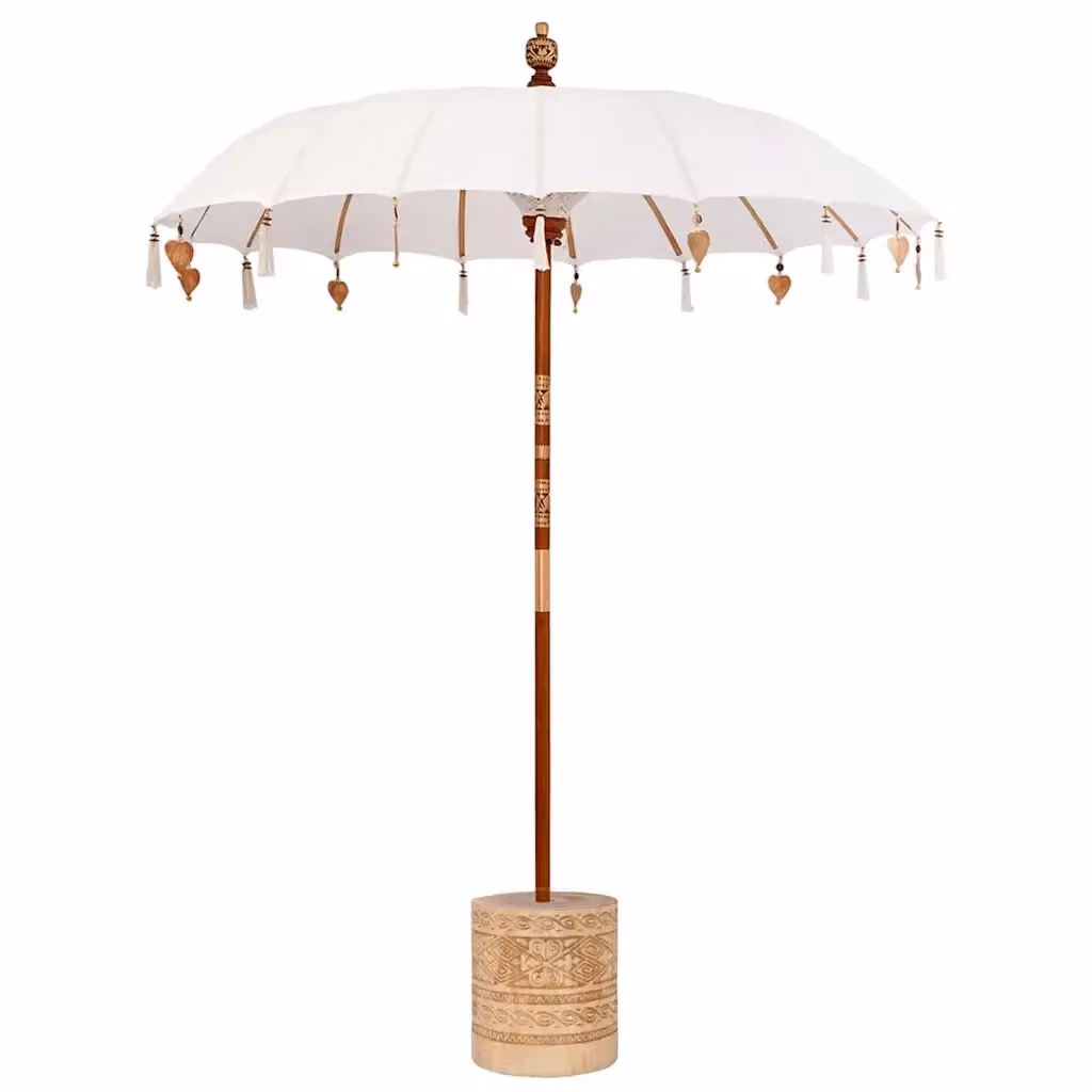 Ombrello balinese con base vidaXL in legno, colori beige e bianco, L/P/H: 190 x 190 x 250 cm – 2