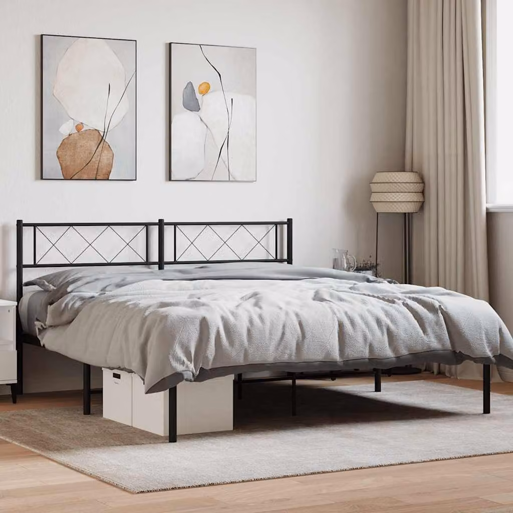 vidaXL Giroletto con Testiera in Metallo Nero L: 160 cm, P: 200 cm