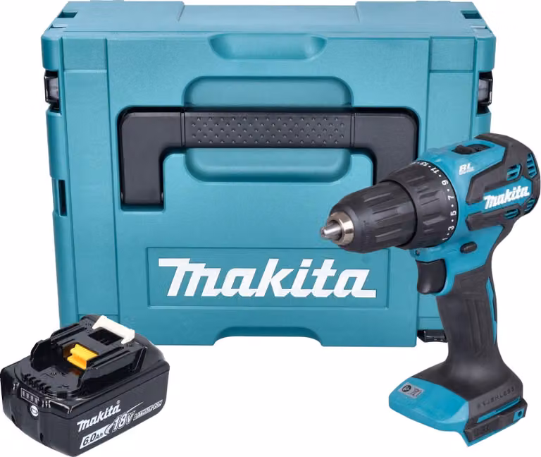 Makita DHP 490 G1J Trapano avvitatore a percussione a batteria 18 V 65 Nm Brushless + 1x batteria 6,0 Ah + Makpac - senza caricabatteria