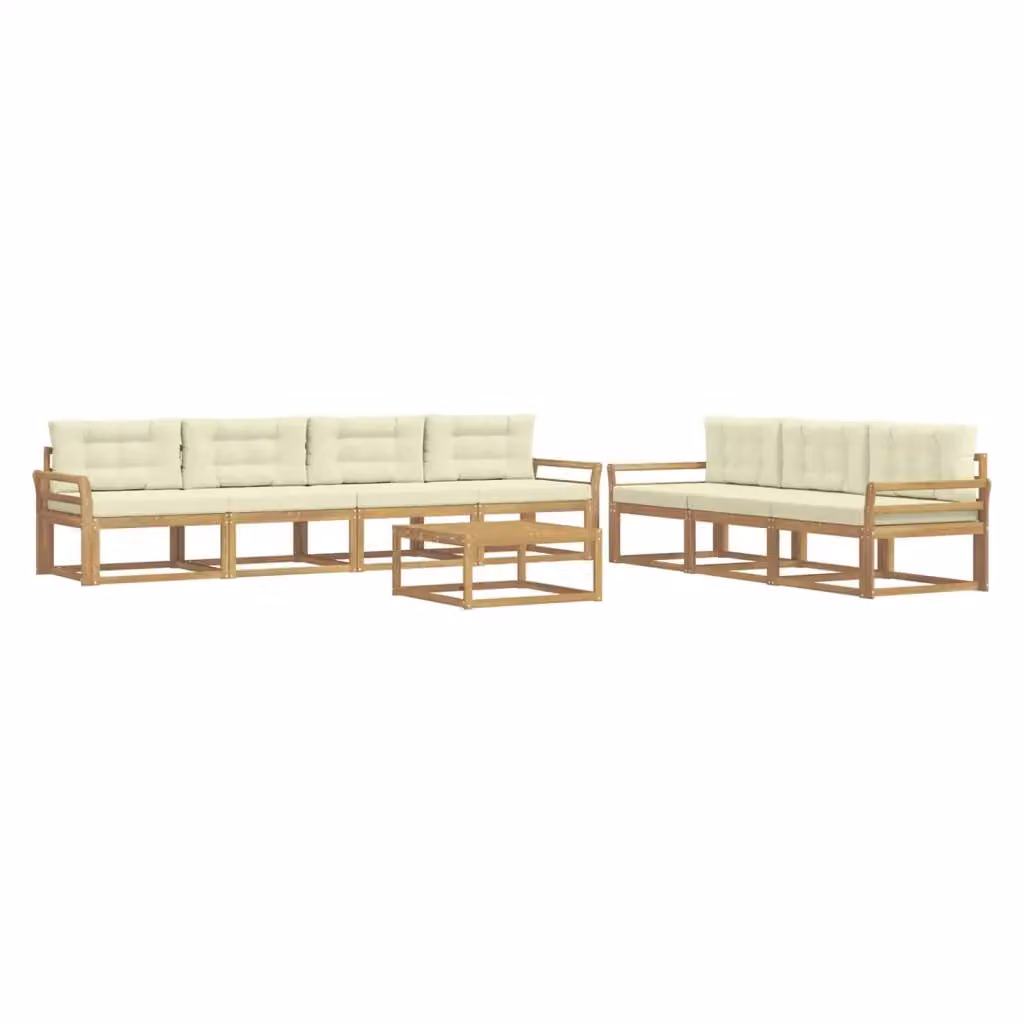 Set di divani da esterno a forma di U vidaXL in legno di acacia con cuscini Bianco e Beige – 2