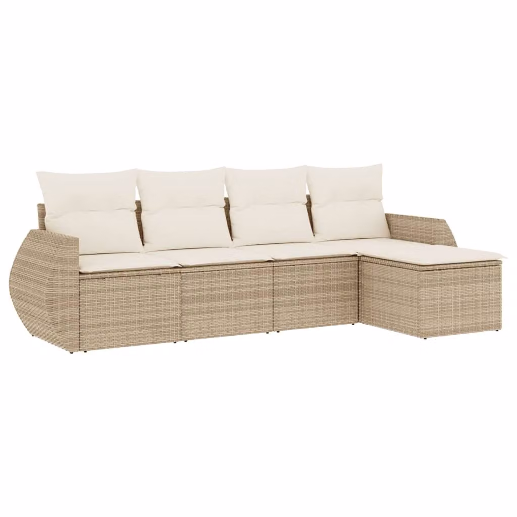 Set Divano da Giardino 5 pz con Cuscini Beige in Polyrattan