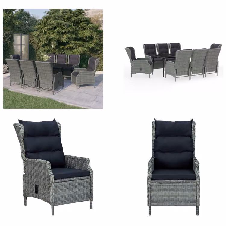 vidaXL Set da pranzo da giardino 9 pezzi grigio chiaro - Set da pranzo da giardino - Set da pranzo in polirattan - Set da pranzo da esterno