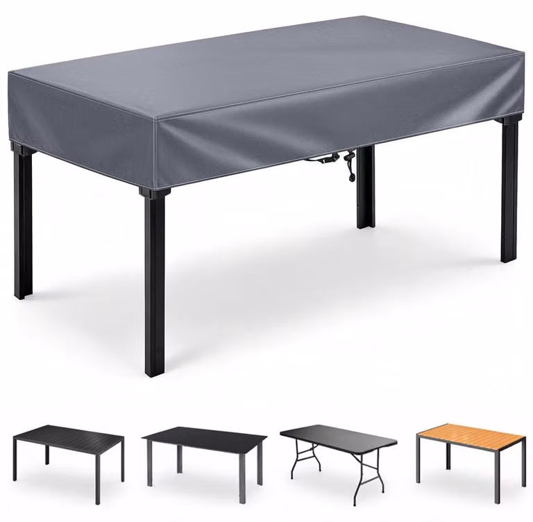 Copertura impermeabile per tavolo da giardino, colore grigio, dimensioni 150 x 90 x 15 cm